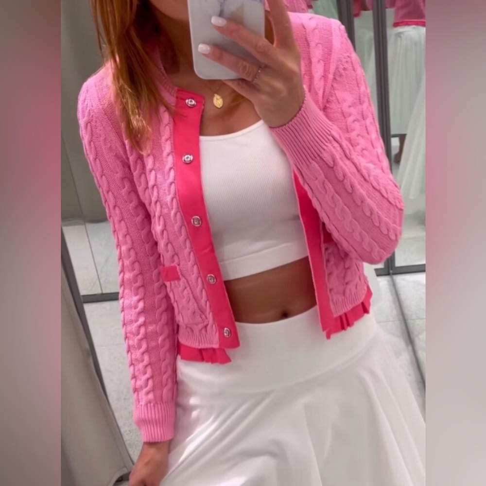 Zara Pink Cable Knit Sweater/ Size Medium